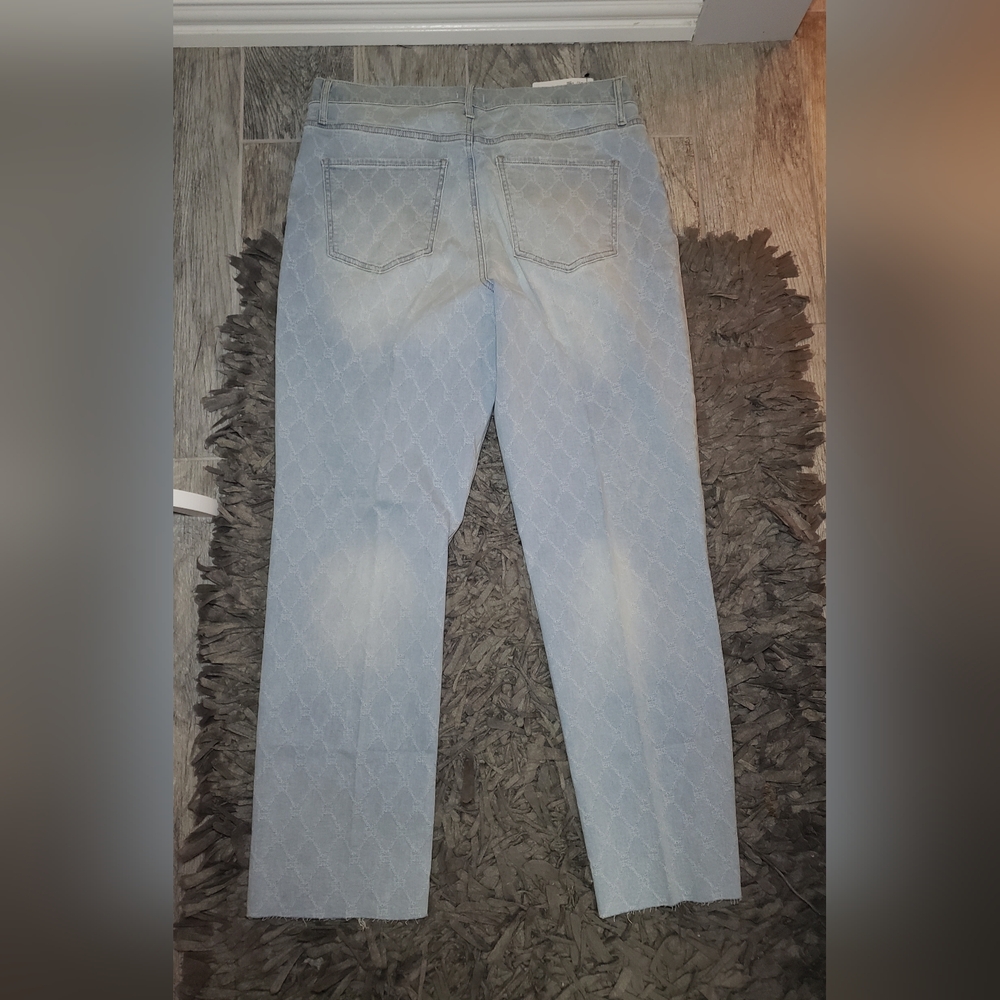 Express Modern Straight High Rise Patterned Jeans - Picture 2 of 8